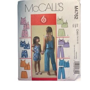 McCALL'S  Incut Pattern M4762 Girls Shorts, Pants, Top Skort Sizes 7-12
